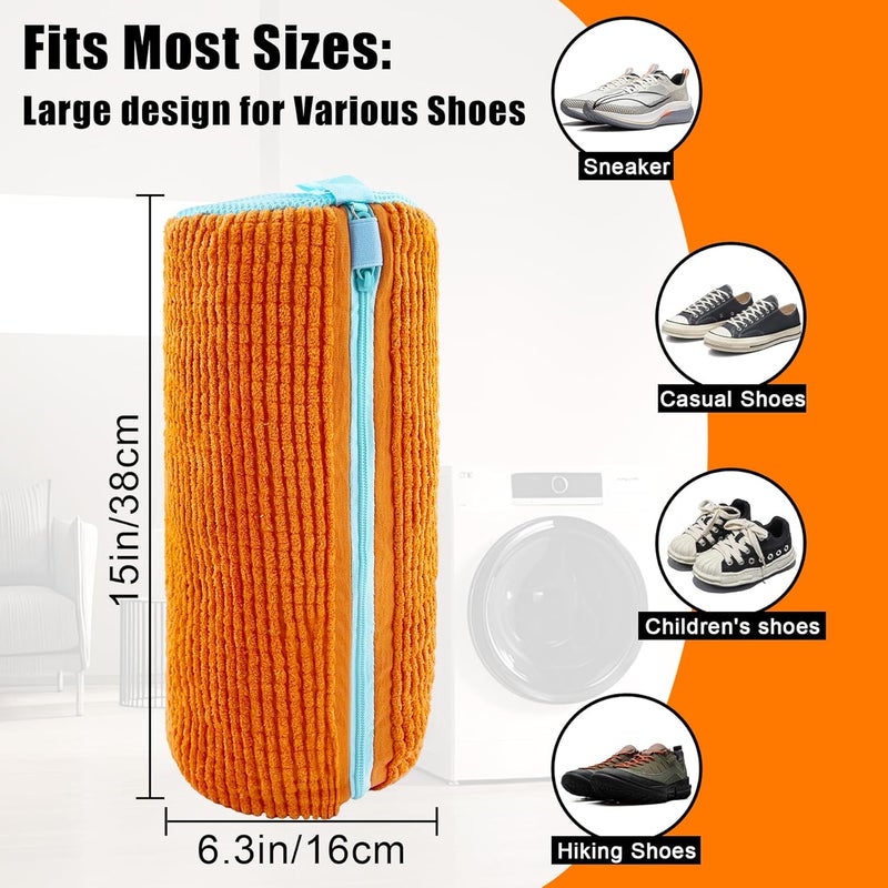 CNEYSID XXL Shoe Washing Machine Bag - 2-Pack Reusable Shoes Cleaning Bags, 360° Deep Clean for Sneakers, Tennis Shoes, and Slippers, Includes 2 Shoe Storage Dust Bags (Orange) - Image 3